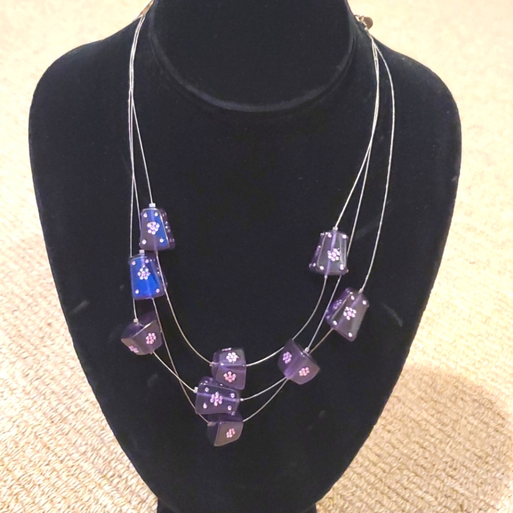 NWT 3 chain purple sparkle bead necklace